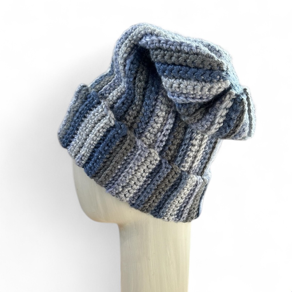 Striped Hand Knit Toque in Blue Tones